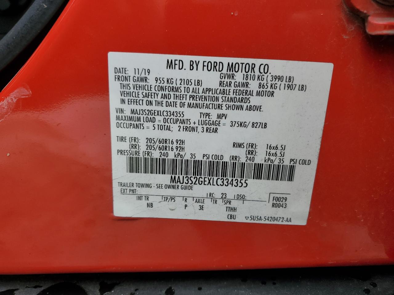 2020 Ford Ecosport Se VIN: MAJ3S2GEXLC334355 Lot: 90233575