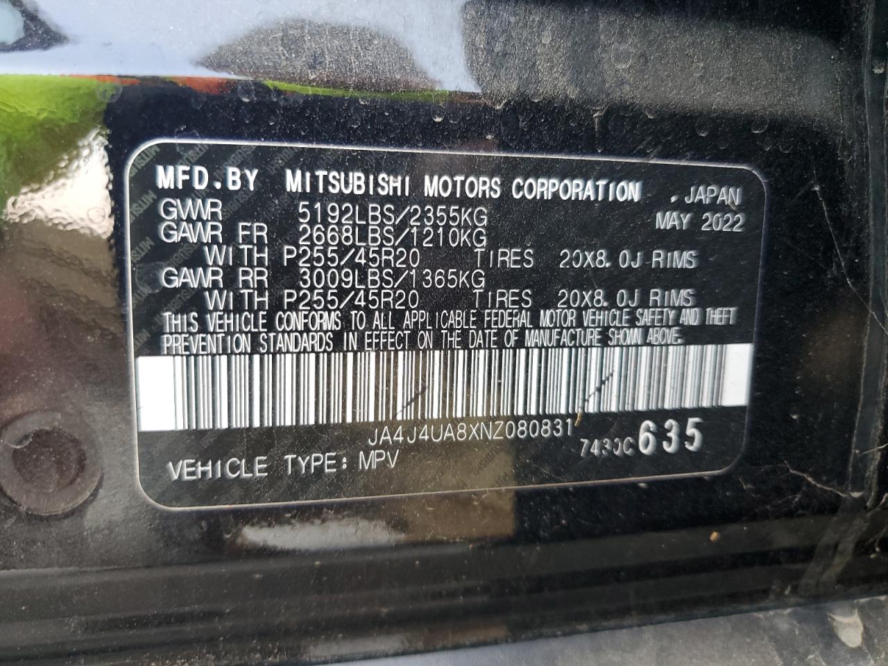 2022 Mitsubishi Outlander Se VIN: JA4J4UA8XNZ080831 Lot: 90629935