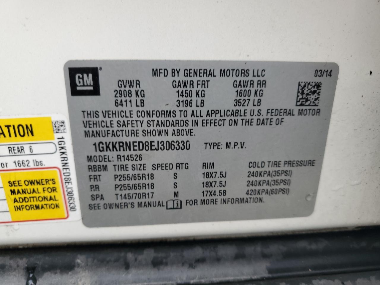 2014 GMC Acadia Sle VIN: 1GKKRNED8EJ306330 Lot: 89900705