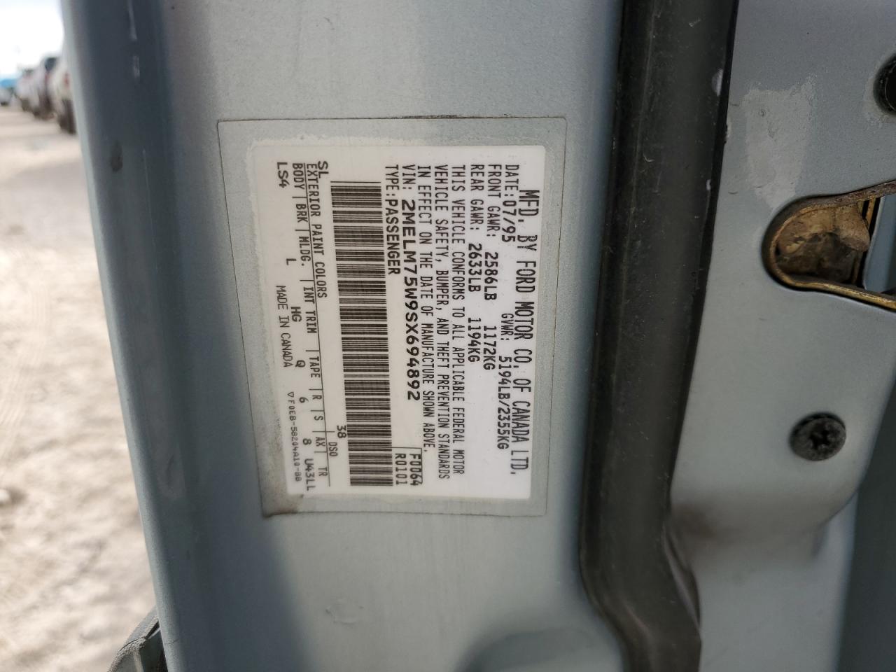 1995 Mercury Grand Marquis Ls VIN: 2MELM75W9SX694892 Lot: 87385635