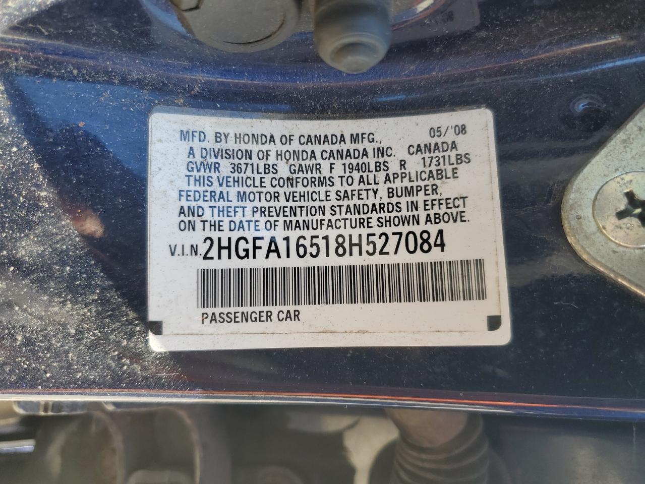 2008 Honda Civic Lx VIN: 2HGFA16518H527084 Lot: 84745775