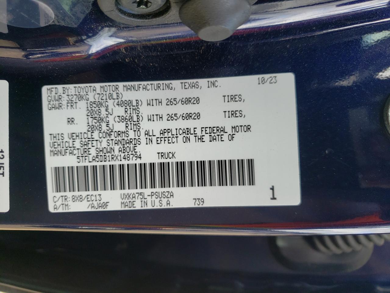 2024 Toyota Tundra Crewmax Sr VIN: 5TFLA5DB1RX148794 Lot: 86281395