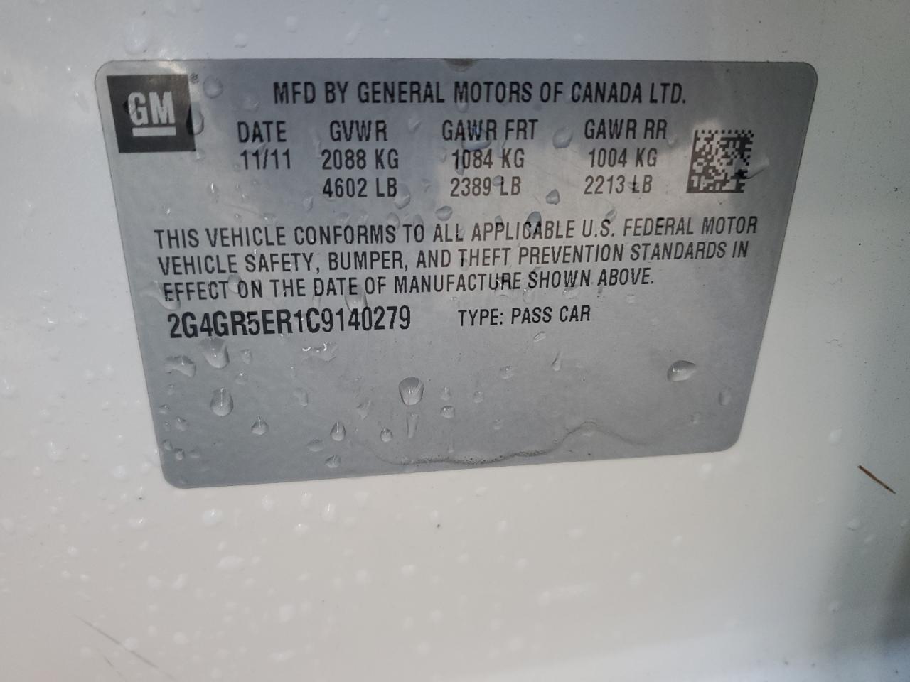 2012 Buick Regal VIN: 2G4GR5ER1C9140279 Lot: 82741155