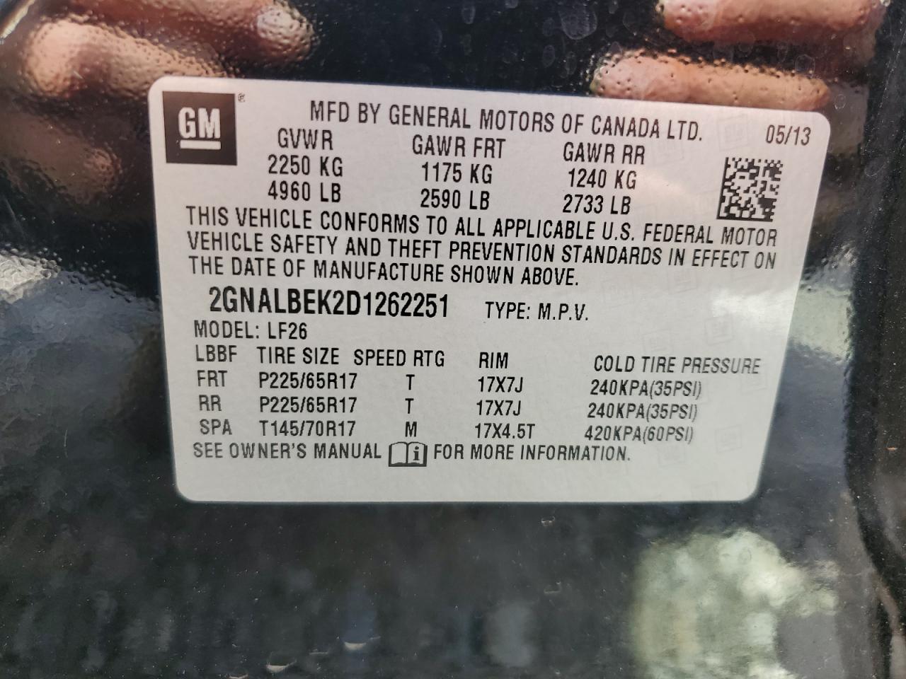 2013 Chevrolet Equinox Ls VIN: 2GNALBEK2D1262251 Lot: 84998415