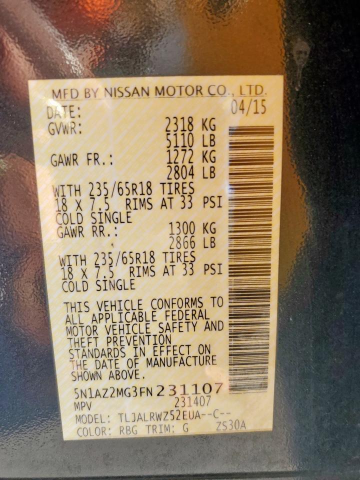 2015 Nissan Murano S VIN: 5N1AZ2MG3FN231107 Lot: 82424975