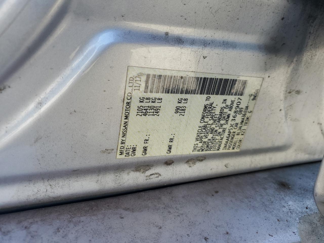 2018 Nissan Maxima 3.5S VIN: 1N4AA6AP5JC368907 Lot: 87121385