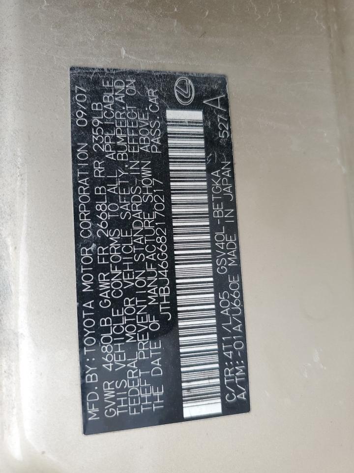 2008 Lexus Es 350 VIN: JTHBJ46G682170217 Lot: 90055915