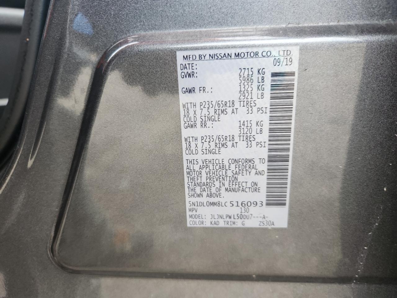 2020 Infiniti Qx60 Luxe VIN: 5N1DL0MM8LC516093 Lot: 90393255