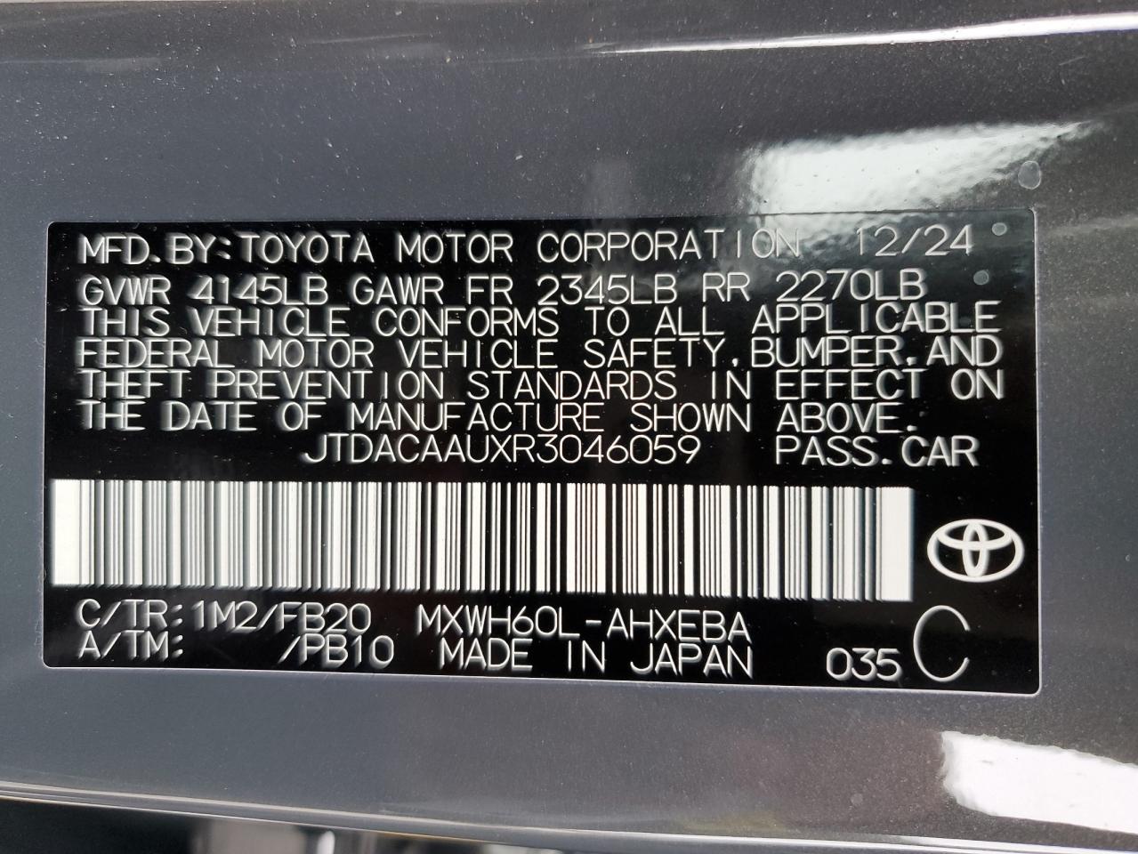 2024 Toyota Prius Le VIN: JTDACAAUXR3046059 Lot: 82167085