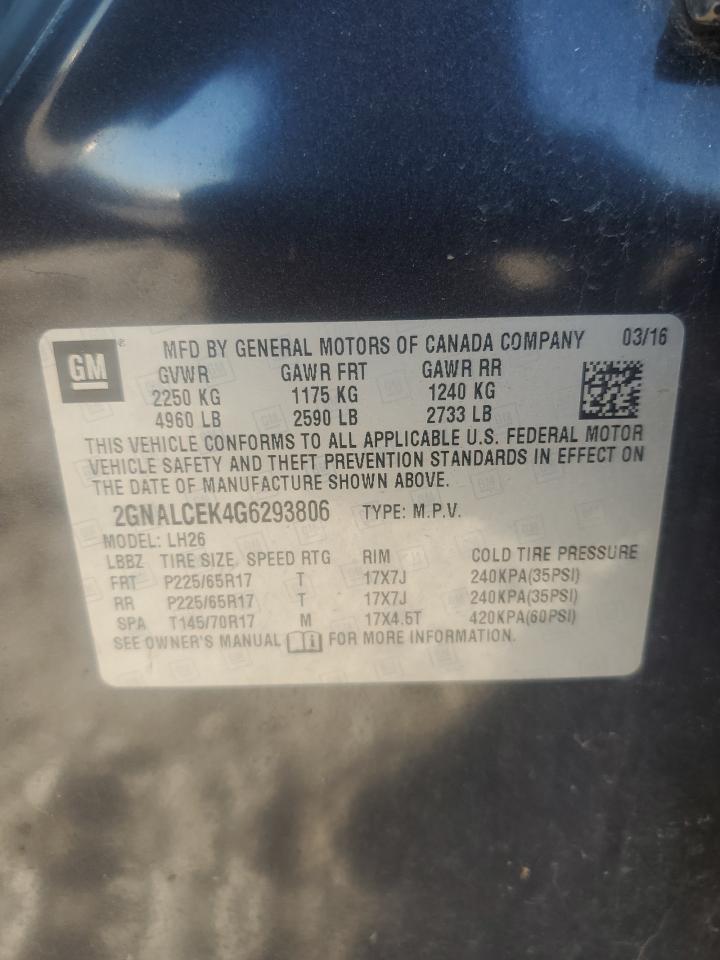 2016 Chevrolet Equinox Lt VIN: 2GNALCEK4G6293806 Lot: 81984345