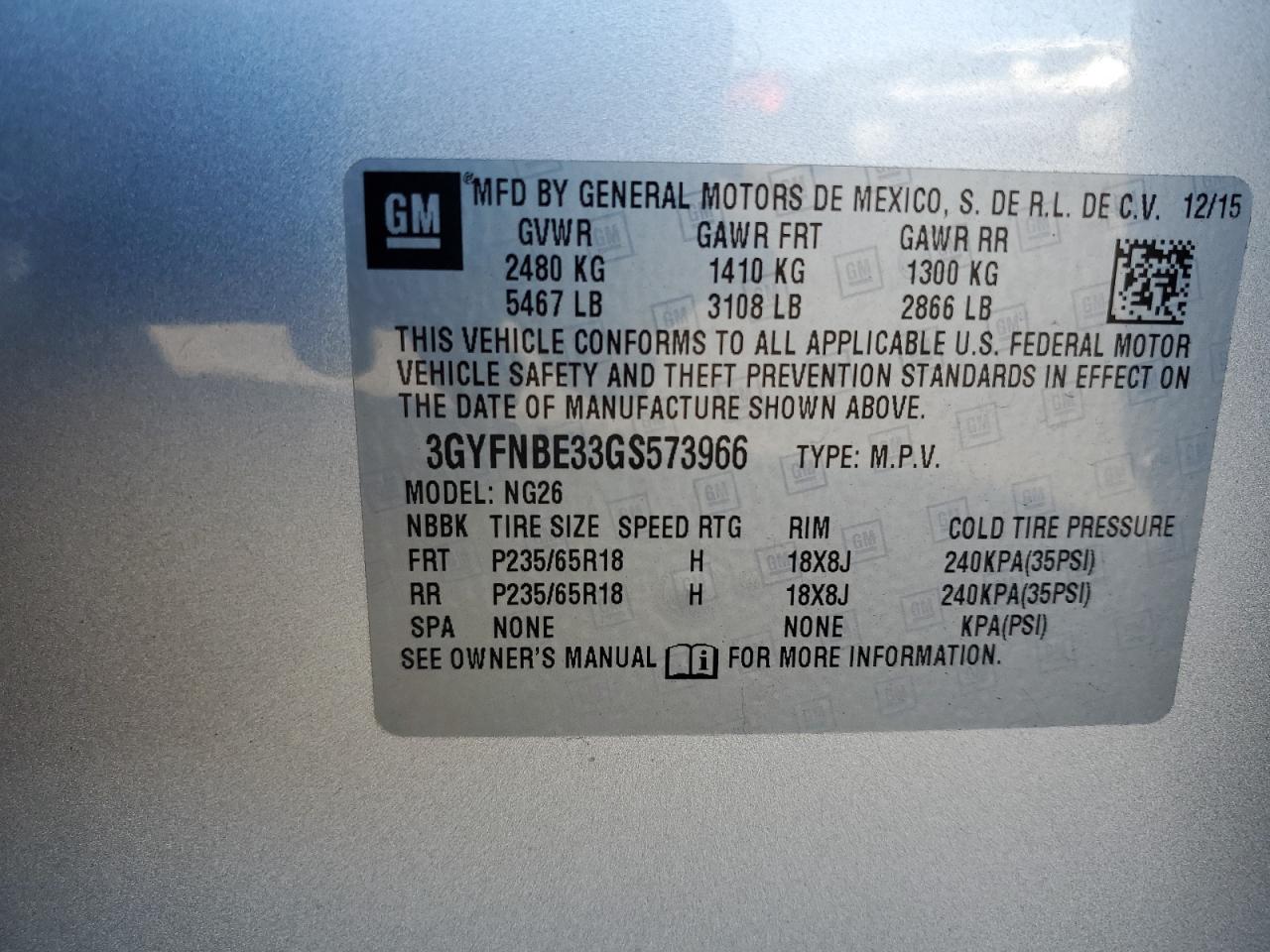 2016 Cadillac Srx Luxury Collection VIN: 3GYFNBE33GS573966 Lot: 82746725