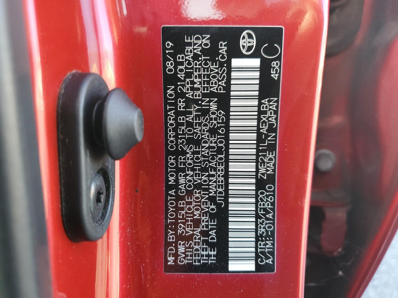 2020 Toyota Corolla Le VIN: JTDEBRBE0LJ016159 Lot: 81997615