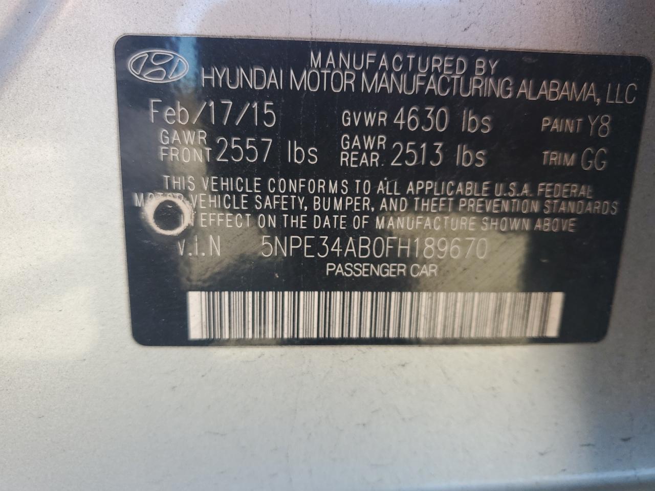 2015 Hyundai Sonata Sport VIN: 5NPE34AB0FH189670 Lot: 84765155