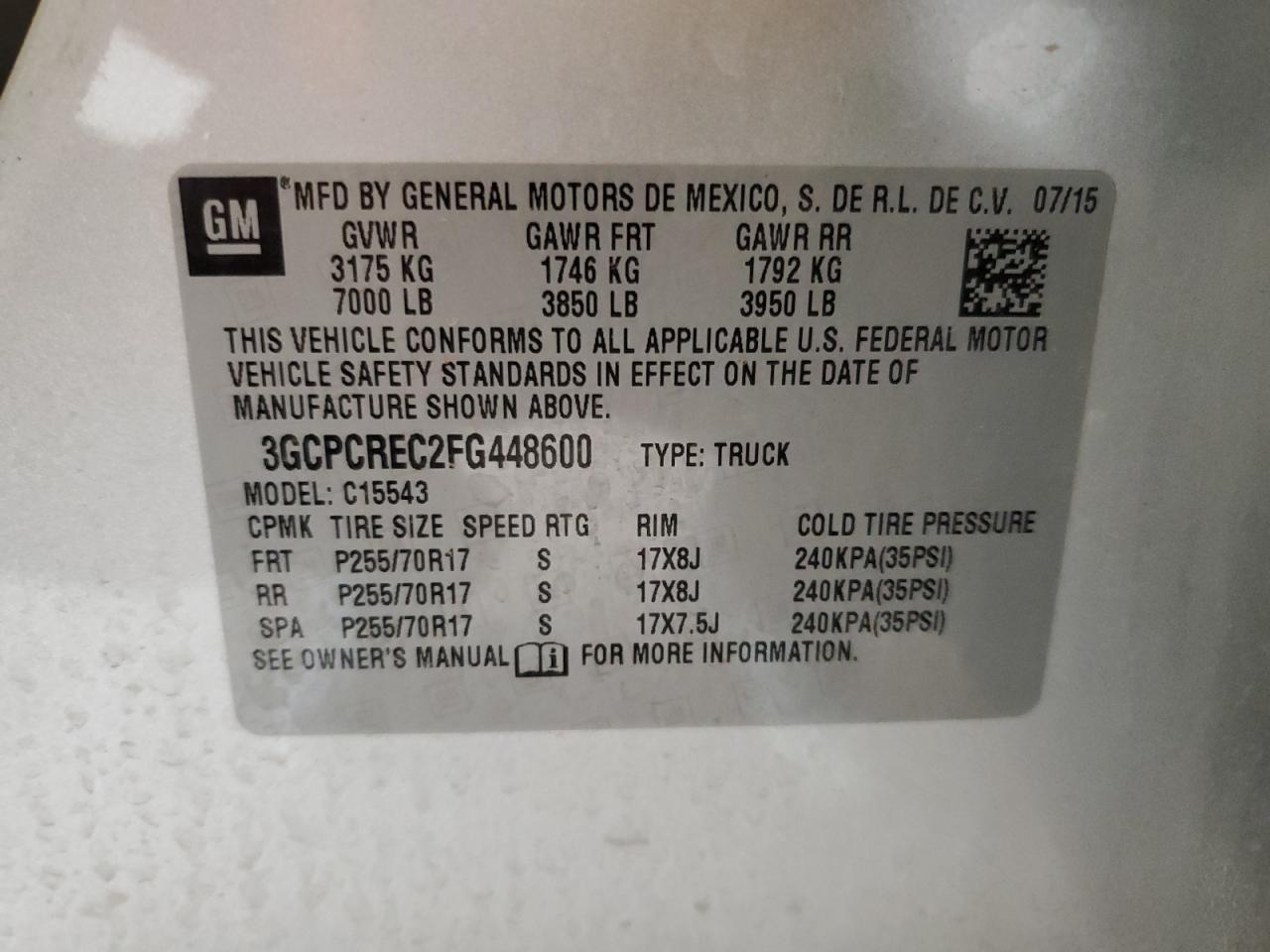 2015 Chevrolet Silverado C1500 Lt VIN: 3GCPCREC2FG448600 Lot: 81926955