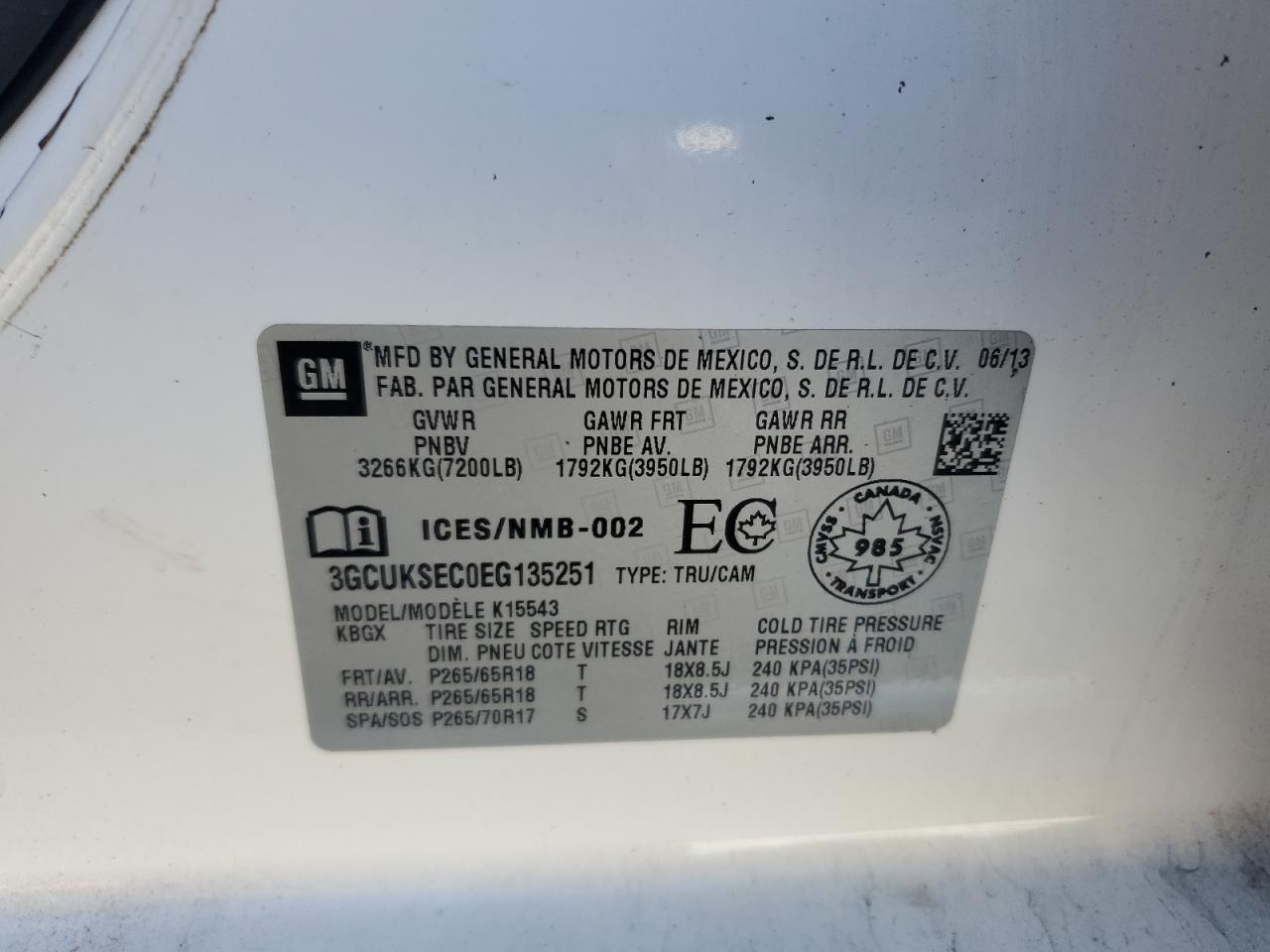 2014 Chevrolet Silverado K1500 Ltz VIN: 3GCUKSEC0EG135251 Lot: 86066345