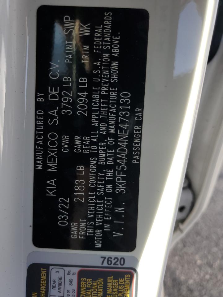 2022 Kia Forte Gt Line VIN: 3KPF54AD4NE473130 Lot: 84948865