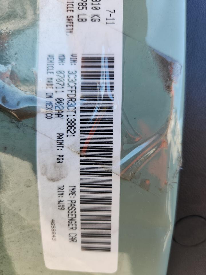 2012 Fiat 500 Pop VIN: 3C3CFFDR3CT138621 Lot: 85747435