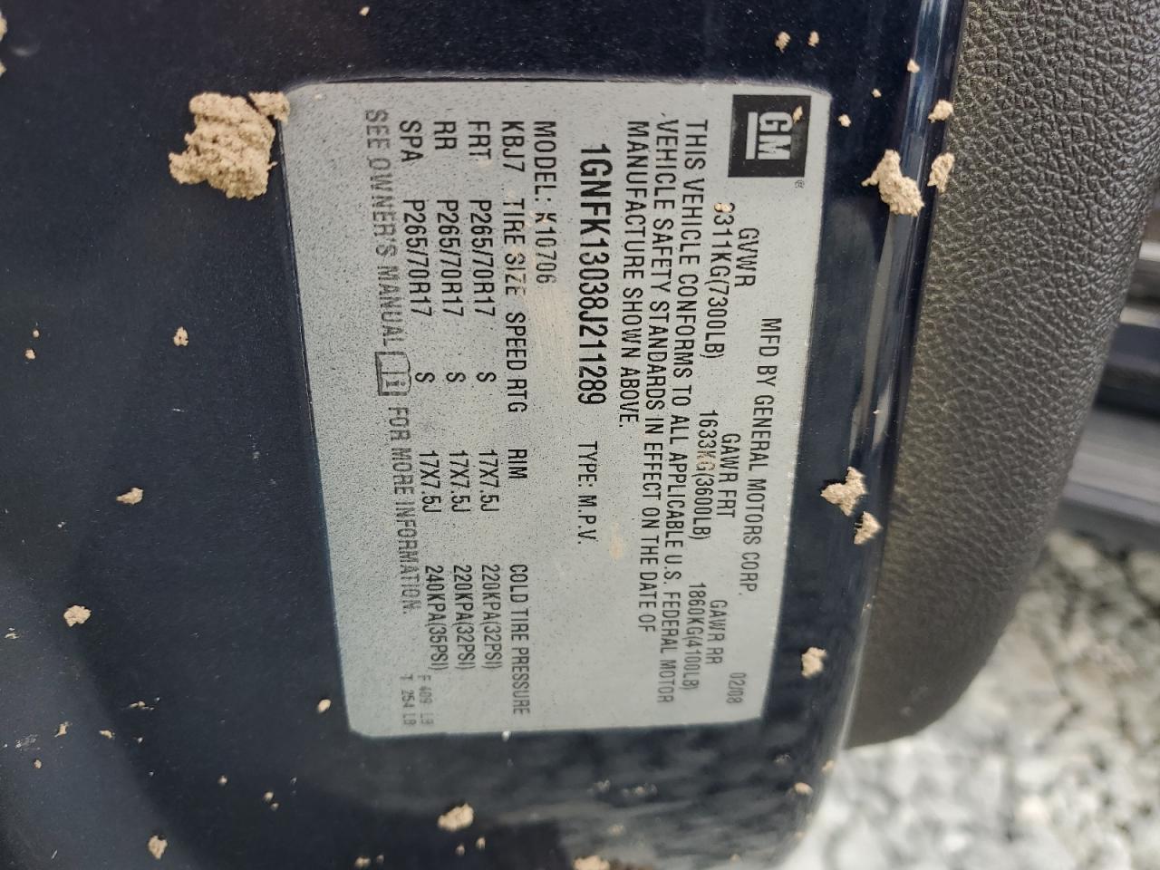 2008 Chevrolet Tahoe K1500 VIN: 1GNFK13038J211289 Lot: 85688835