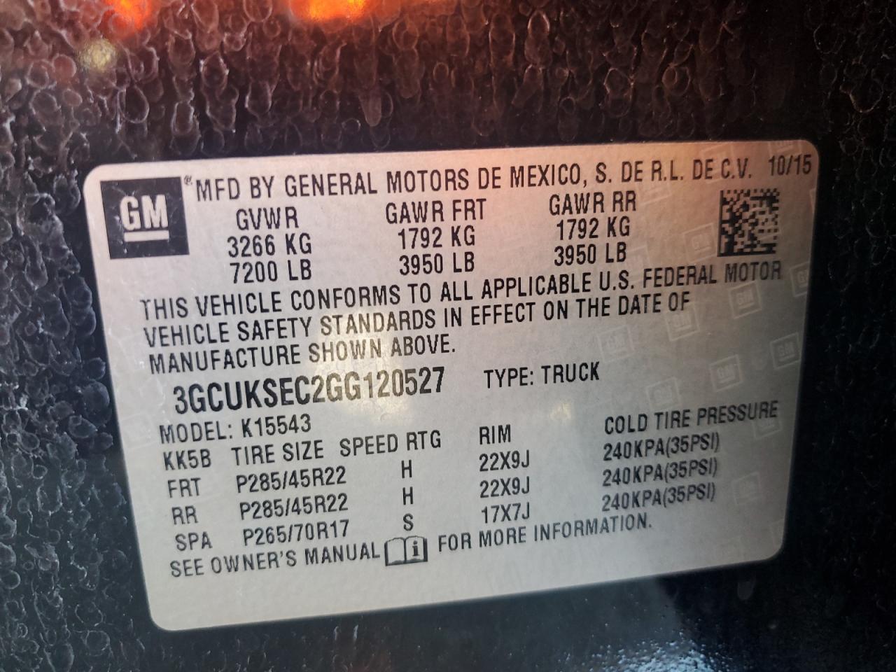 2016 Chevrolet Silverado K1500 Ltz VIN: 3GCUKSEC2GG120527 Lot: 85528775