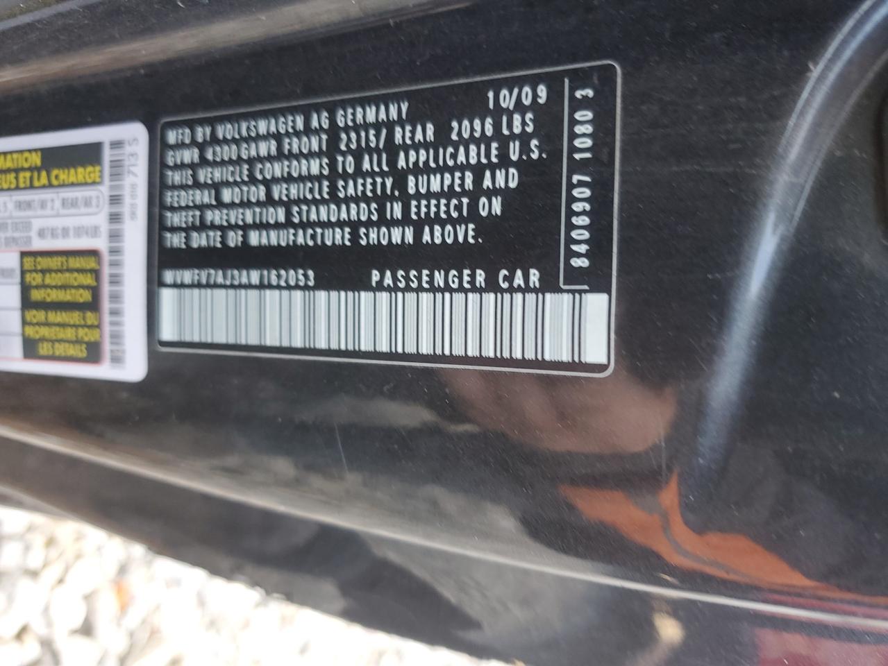 2010 Volkswagen Gti VIN: WVWFV7AJ3AW162053 Lot: 87266355