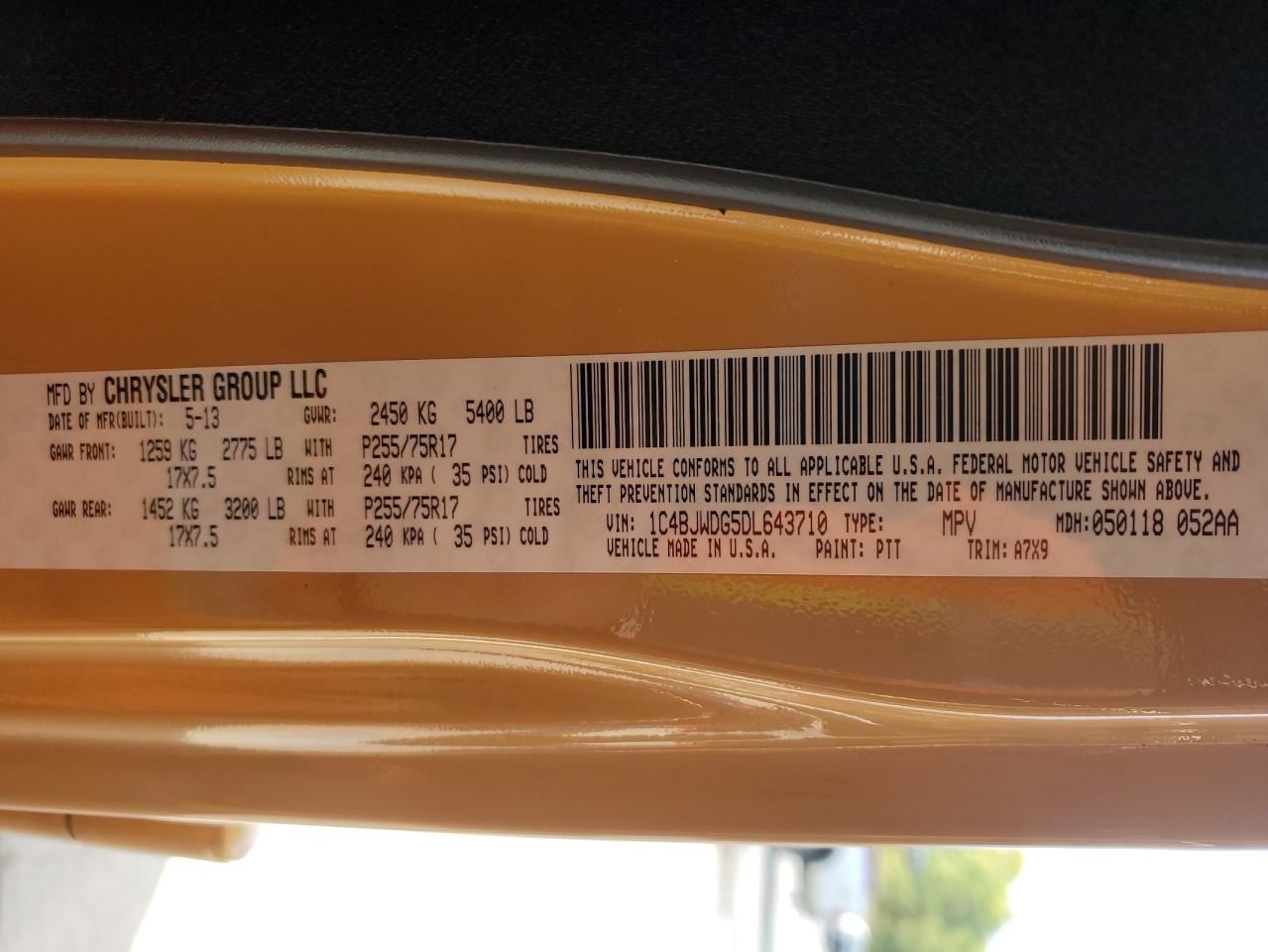 2013 Jeep Wrangler Unlimited Sport VIN: 1C4BJWDG5DL643710 Lot: 86104905