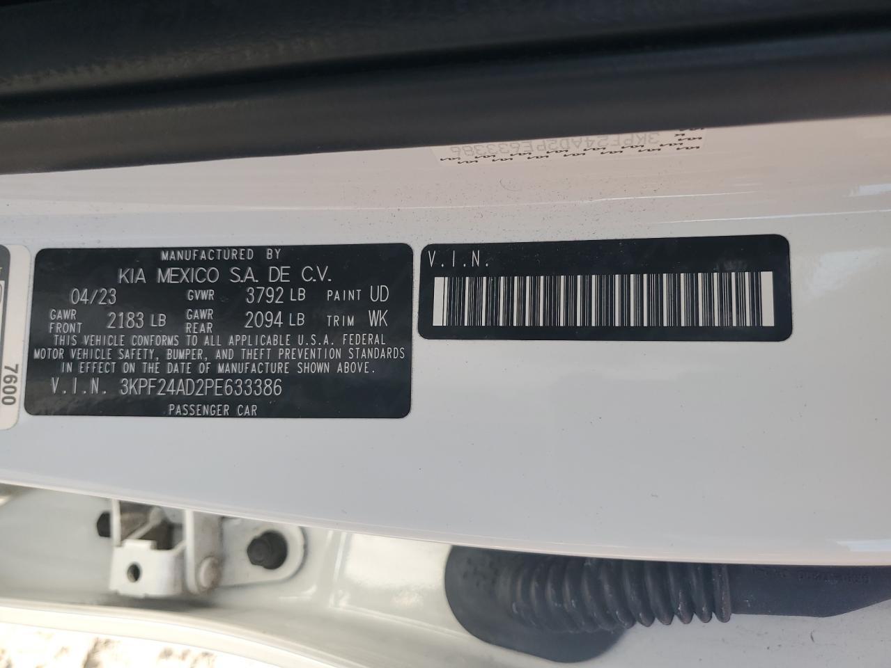 2023 Kia Forte Lx VIN: 3KPF24AD2PE633386 Lot: 85424735