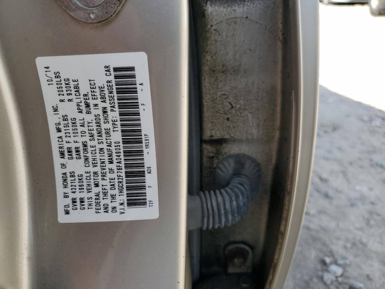 2015 Honda Accord Ex VIN: 1HGCR2F76FA049050 Lot: 82206015