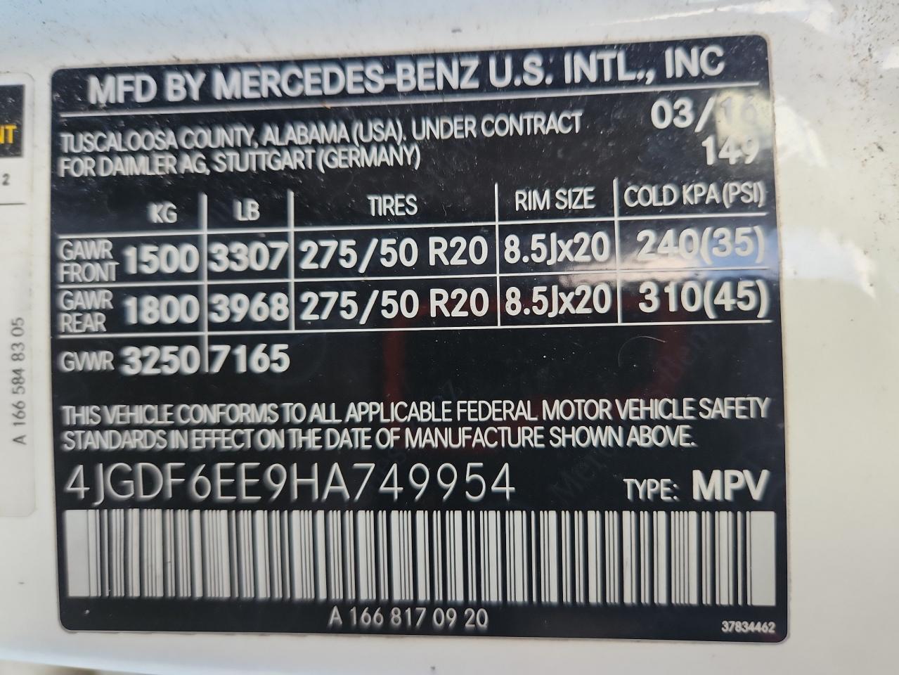 2017 Mercedes-Benz Gls 450 4Matic VIN: 4JGDF6EE9HA749954 Lot: 84659895