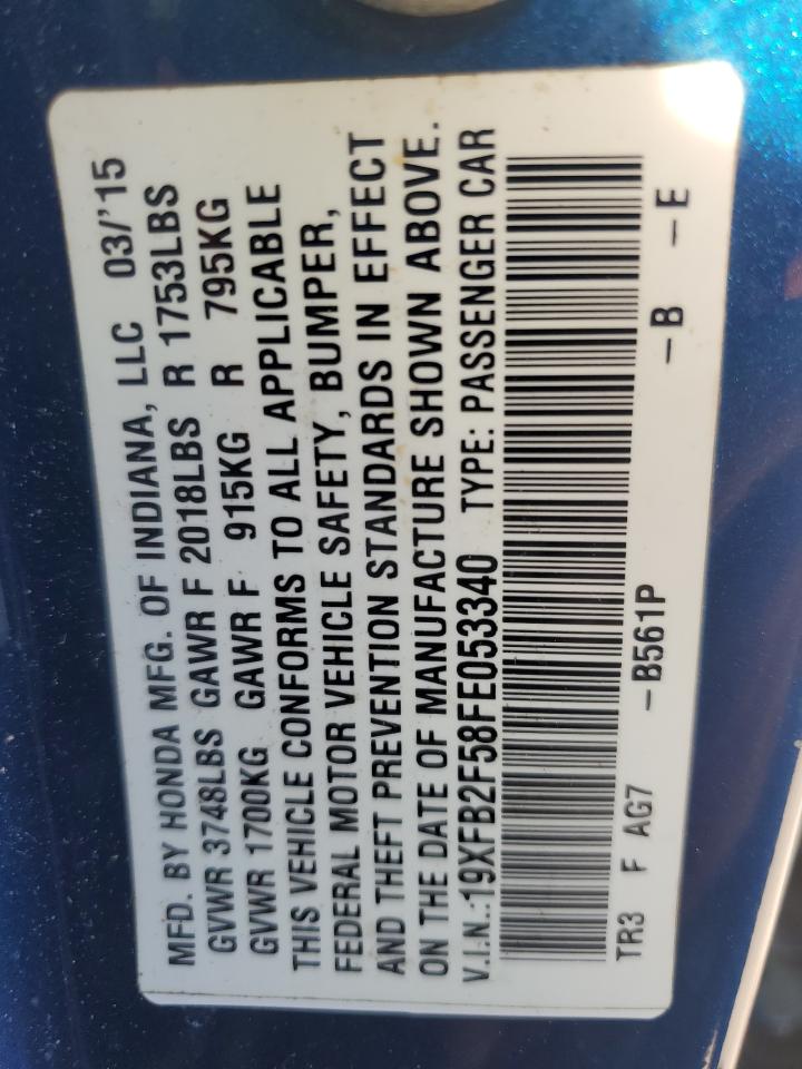 2015 Honda Civic Lx VIN: 19XFB2F58FE053340 Lot: 85917725