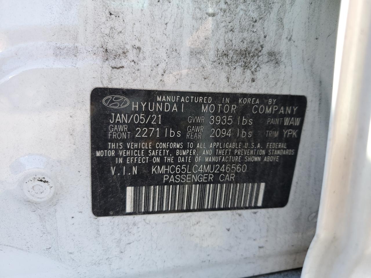 2021 Hyundai Ioniq Blue VIN: KMHC65LC4MU246560 Lot: 85273945