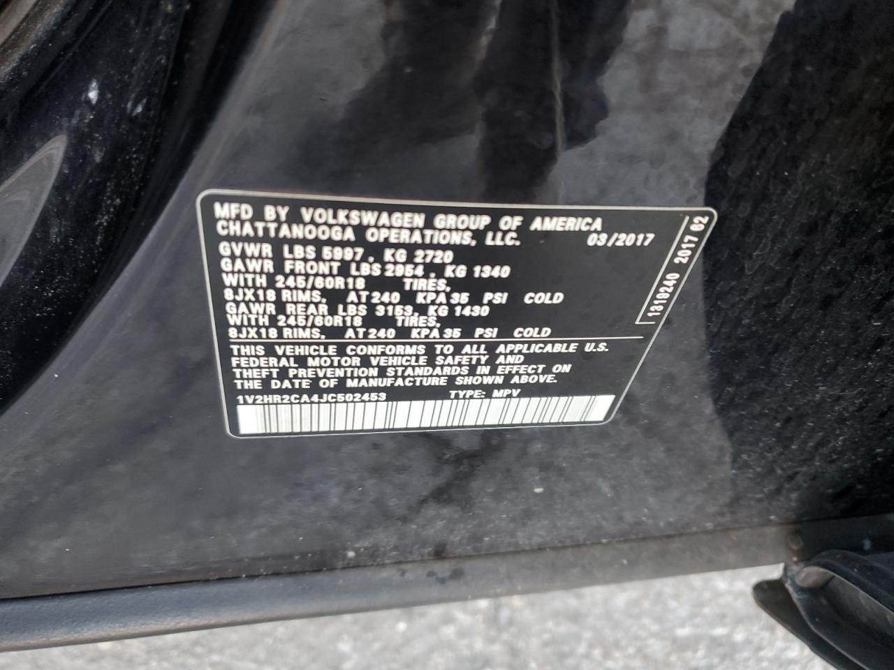 2018 Volkswagen Atlas VIN: 1V2HR2CA4JC502453 Lot: 90793325