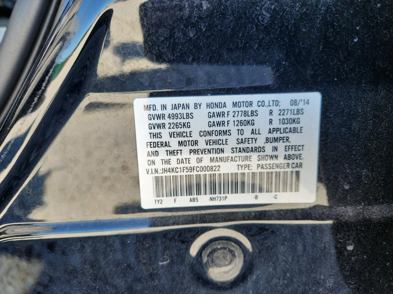 2015 Acura Rlx Tech VIN: JH4KC1F59FC000822 Lot: 85106895