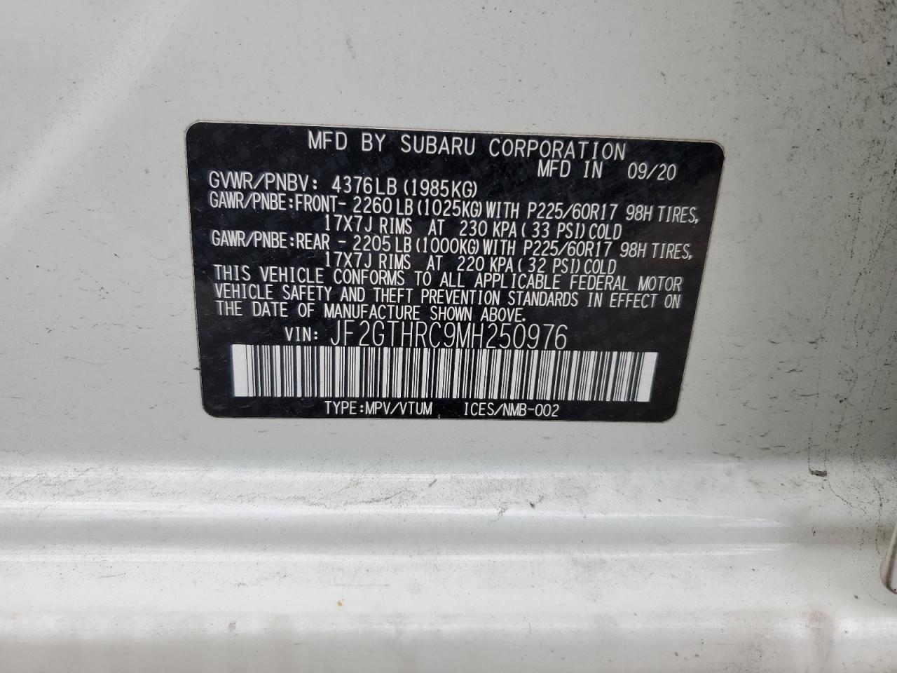 2021 Subaru Crosstrek Sport VIN: JF2GTHRC9MH250976 Lot: 84651995