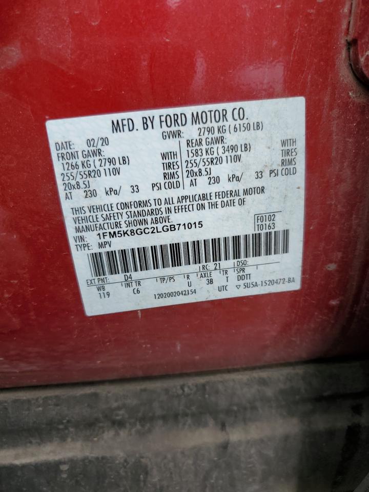 2020 Ford Explorer St VIN: 1FM5K8GC2LGB71015 Lot: 84472935