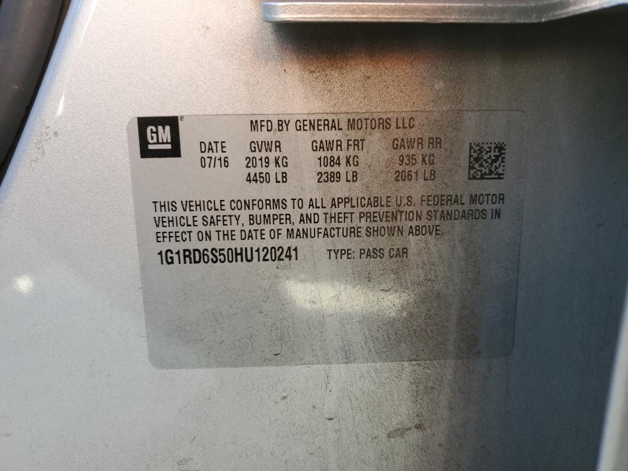 2017 Chevrolet Volt Premier VIN: 1G1RD6S50HU120241 Lot: 85948025