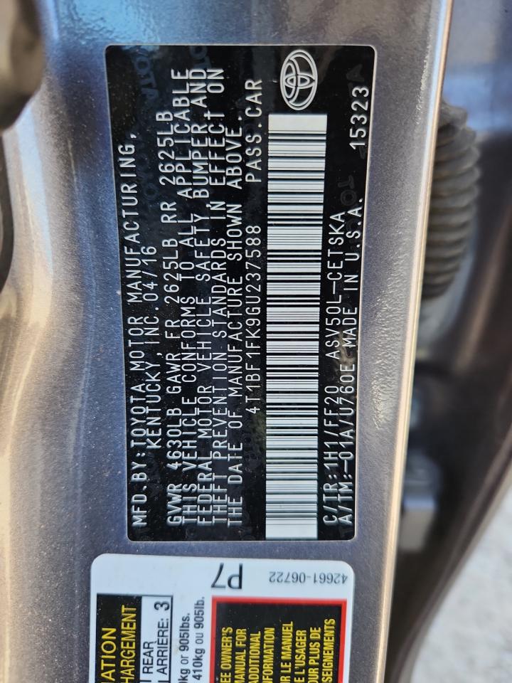 2016 Toyota Camry Le VIN: 4T1BF1FK9GU237588 Lot: 81934205