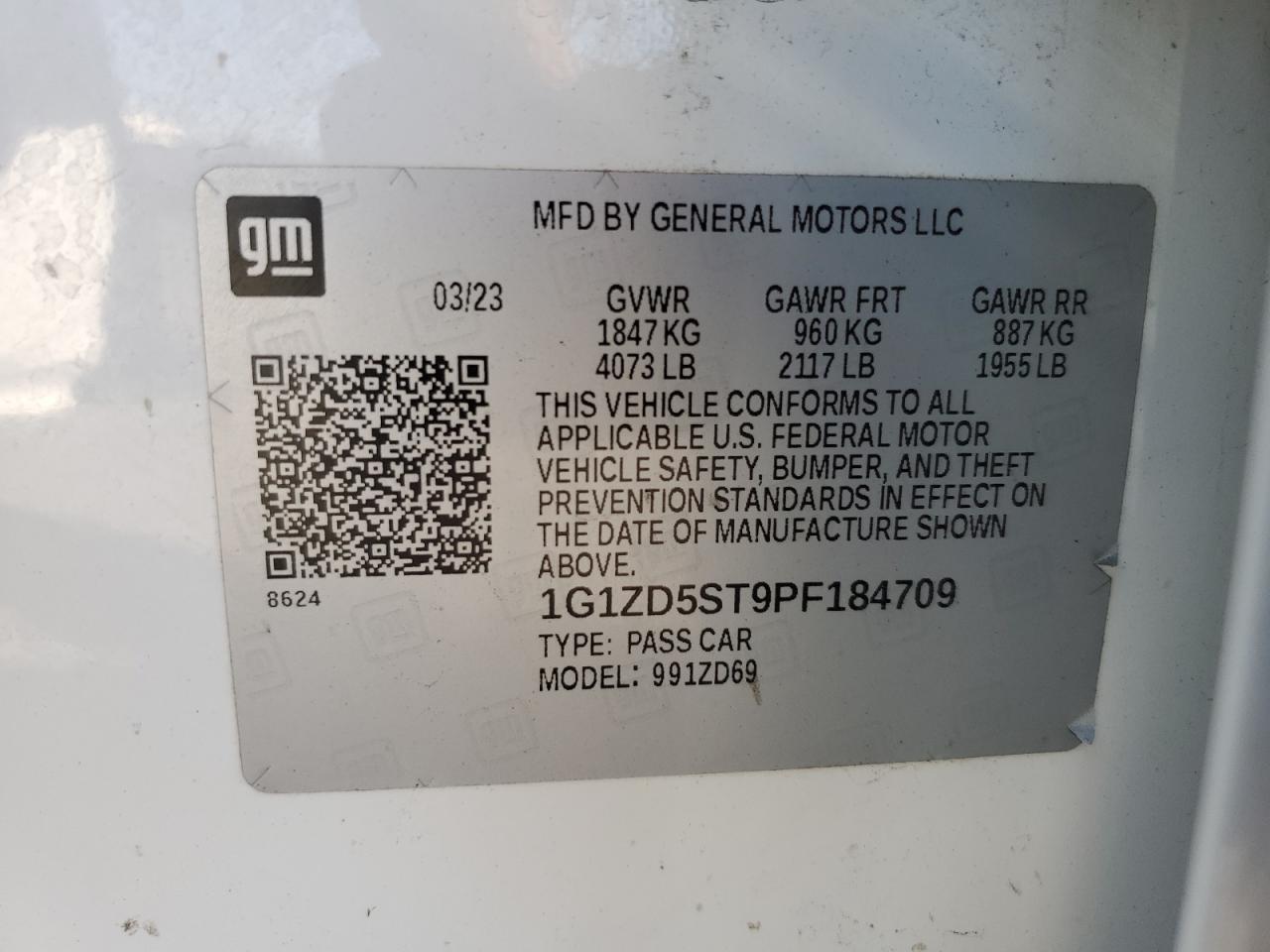 2023 Chevrolet Malibu Lt VIN: 1G1ZD5ST9PF184709 Lot: 82140405