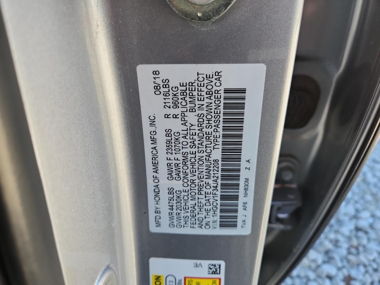 2018 Honda Accord Sport VIN: 1HGCV1F34JA212208 Lot: 89730475