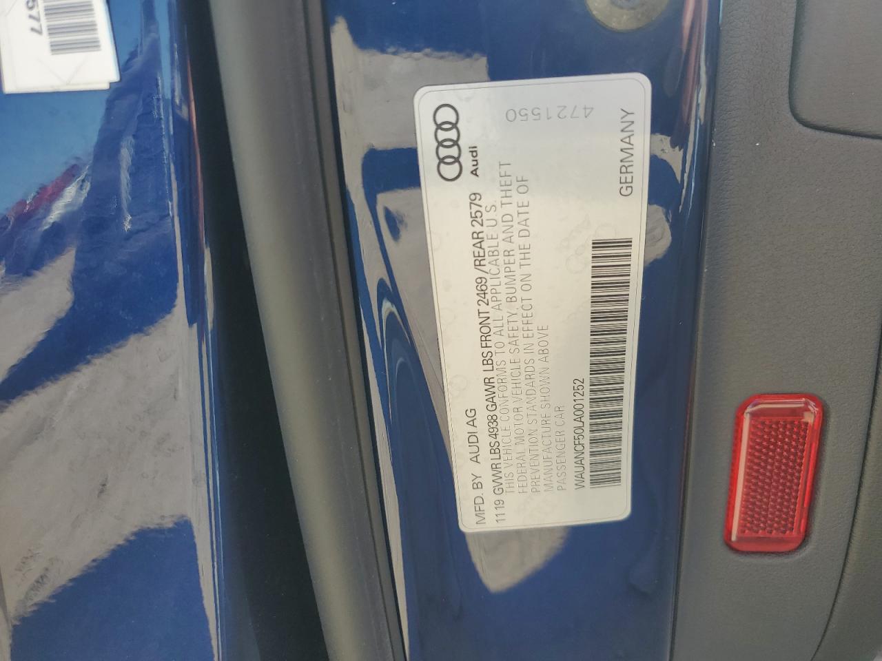 2020 Audi A5 Premium VIN: WAUANCF50LA001252 Lot: 85651795