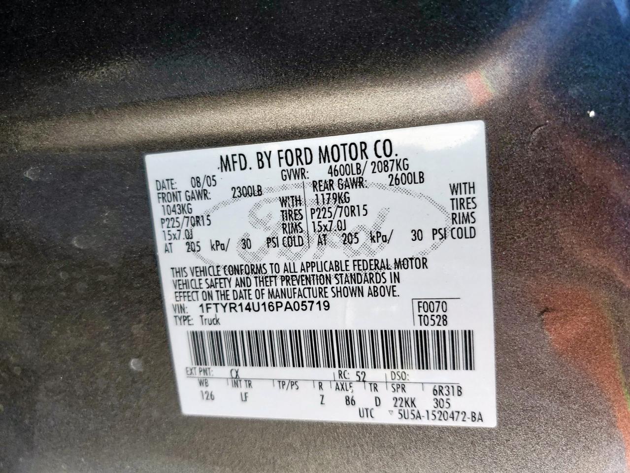 2006 Ford Ranger Super Cab VIN: 1FTYR14U16PA05719 Lot: 90360465