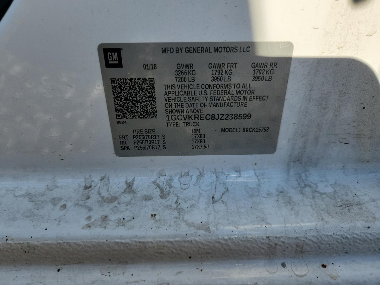 2018 Chevrolet Silverado K1500 Lt VIN: 1GCVKREC8JZ238599 Lot: 84880475