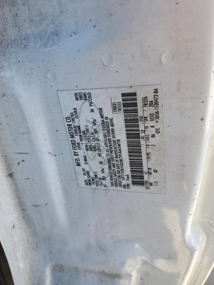 2007 Ford Ranger VIN: 1FTYR10D67PA93478 Lot: 85860425