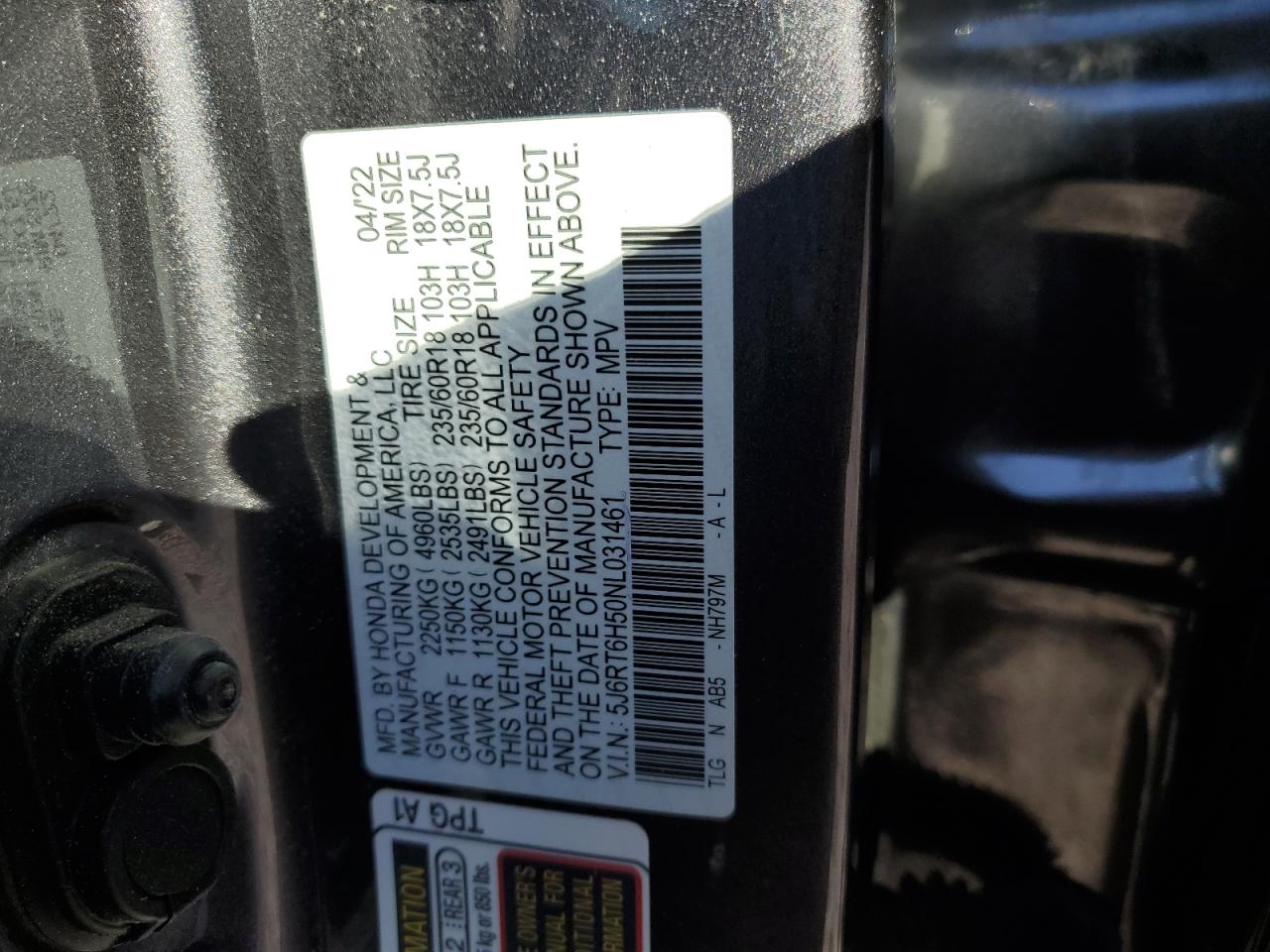 2022 Honda Cr-V Ex VIN: 5J6RT6H50NL031461 Lot: 82556975