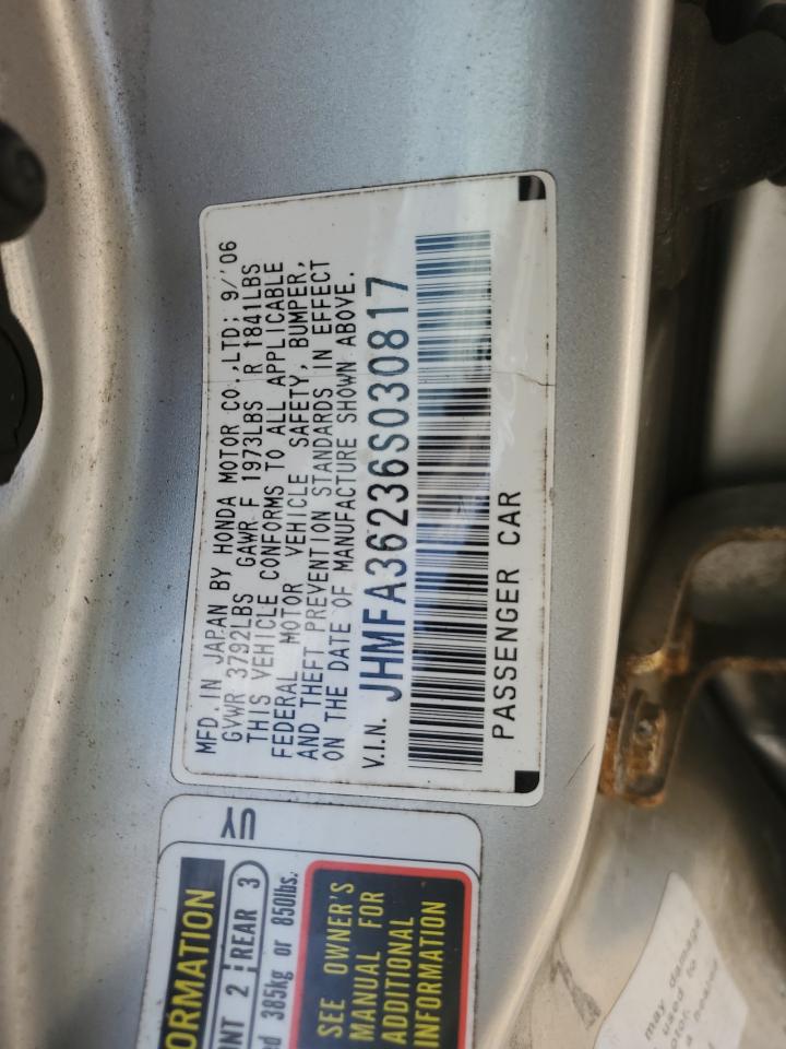 2006 Honda Civic Hybrid VIN: JHMFA36236S030817 Lot: 81999815
