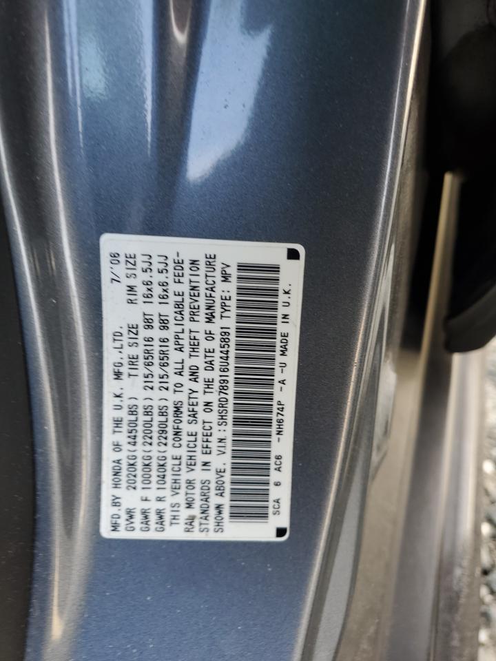 2006 Honda Cr-V Se VIN: SHSRD78916U445891 Lot: 87208695