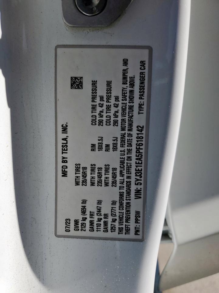 2023 Tesla Model 3 VIN: 5YJ3E1EA5PF618142 Lot: 85564465