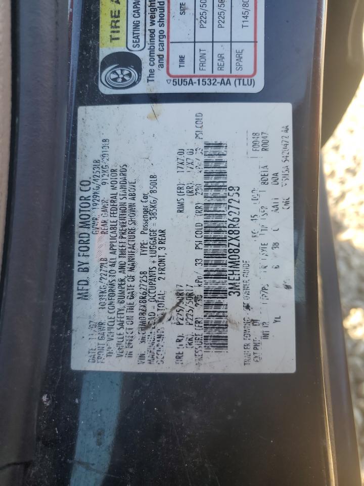2008 Mercury Milan Premier VIN: 3MEHM08ZX8R627258 Lot: 89526605
