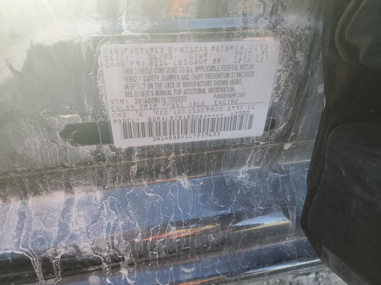 2020 Nissan Sentra S VIN: 3N1AB8BV1LY259633 Lot: 90707895