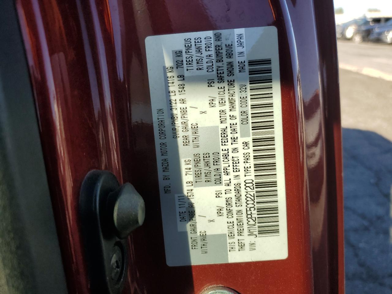 2012 Mazda Mx-5 Miata VIN: JM1NC2PF5C0221200 Lot: 84997315