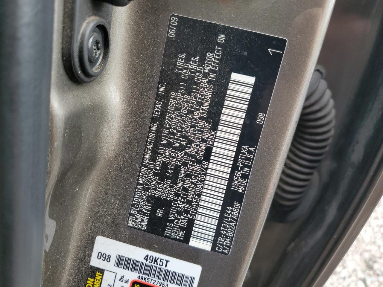 2010 Toyota Tundra Crewmax Limited VIN: 5TFHY5F19AX101748 Lot: 84536695